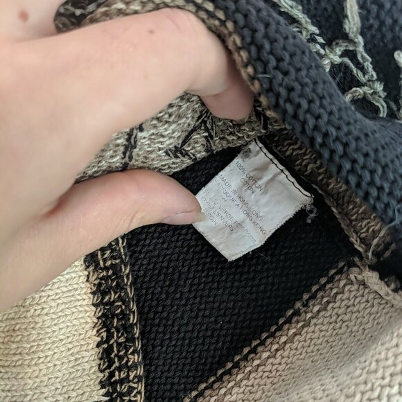 Fiberworks Hand Embroidered Brown Leaves Knit Cardigan Sweater Button M Black - Picture 7 of 15